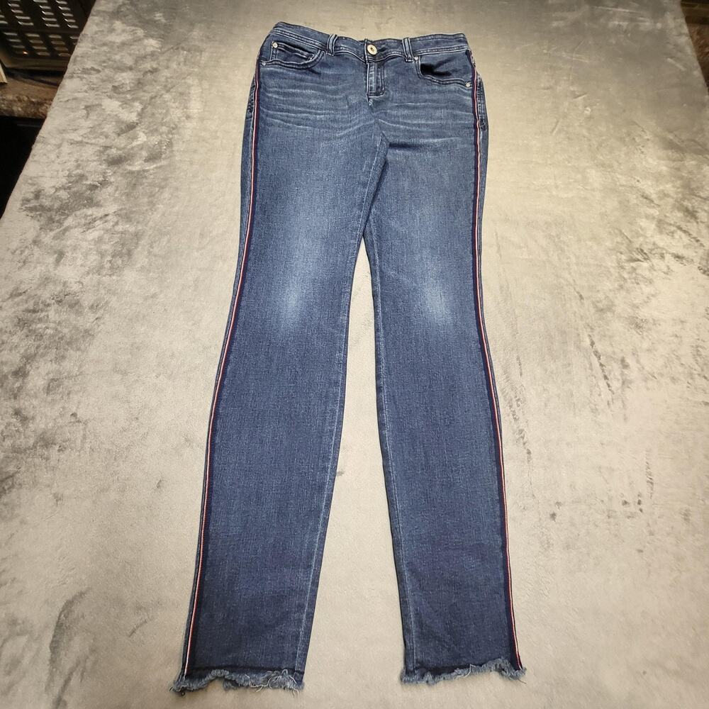 Inc Jeans Womens 6 Blue Skinny Medium Wash Fringe Hem Stretch 5-Pocket